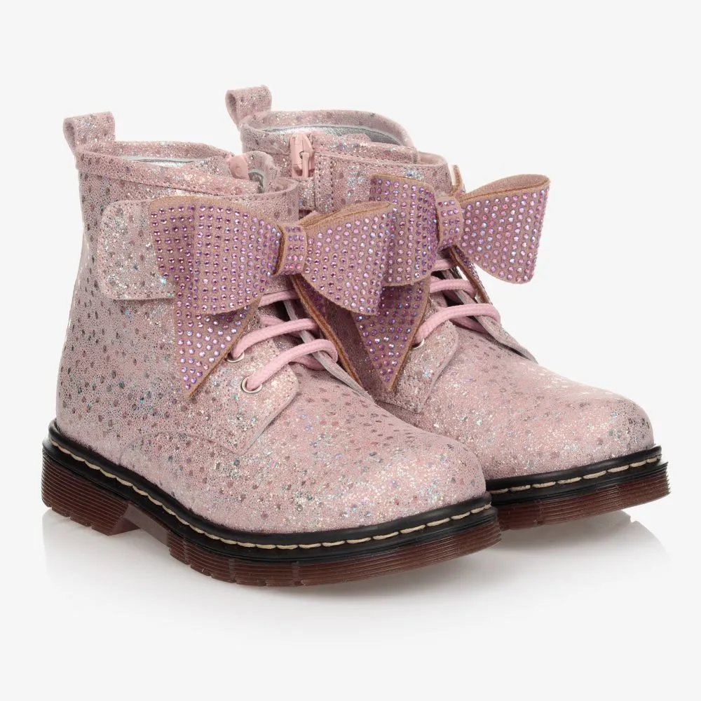 Pink Bow Leather Boots