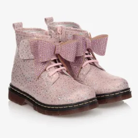Pink Bow Leather Boots