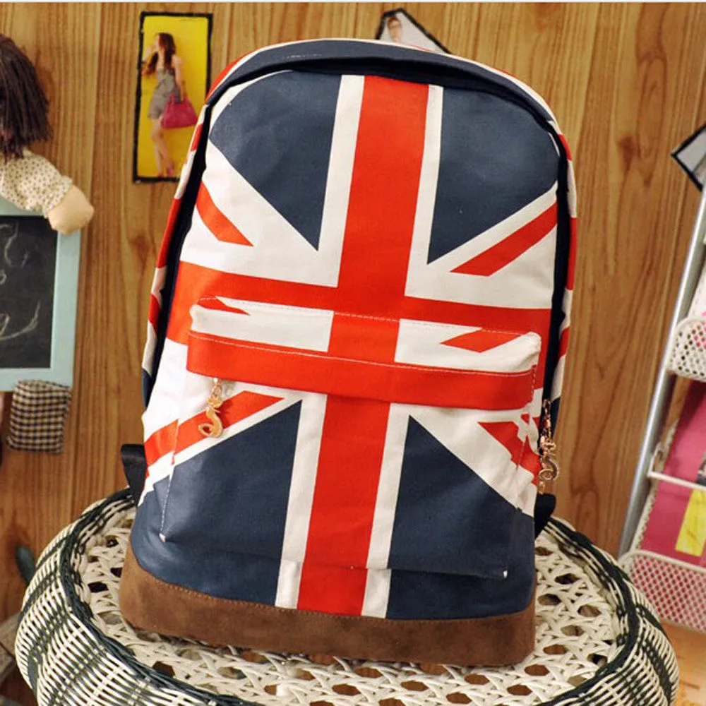 Printing Women's Backpack UK British Flag Union Jack Style Backpack Shoulder School Bag Ruckback Canvas Bag