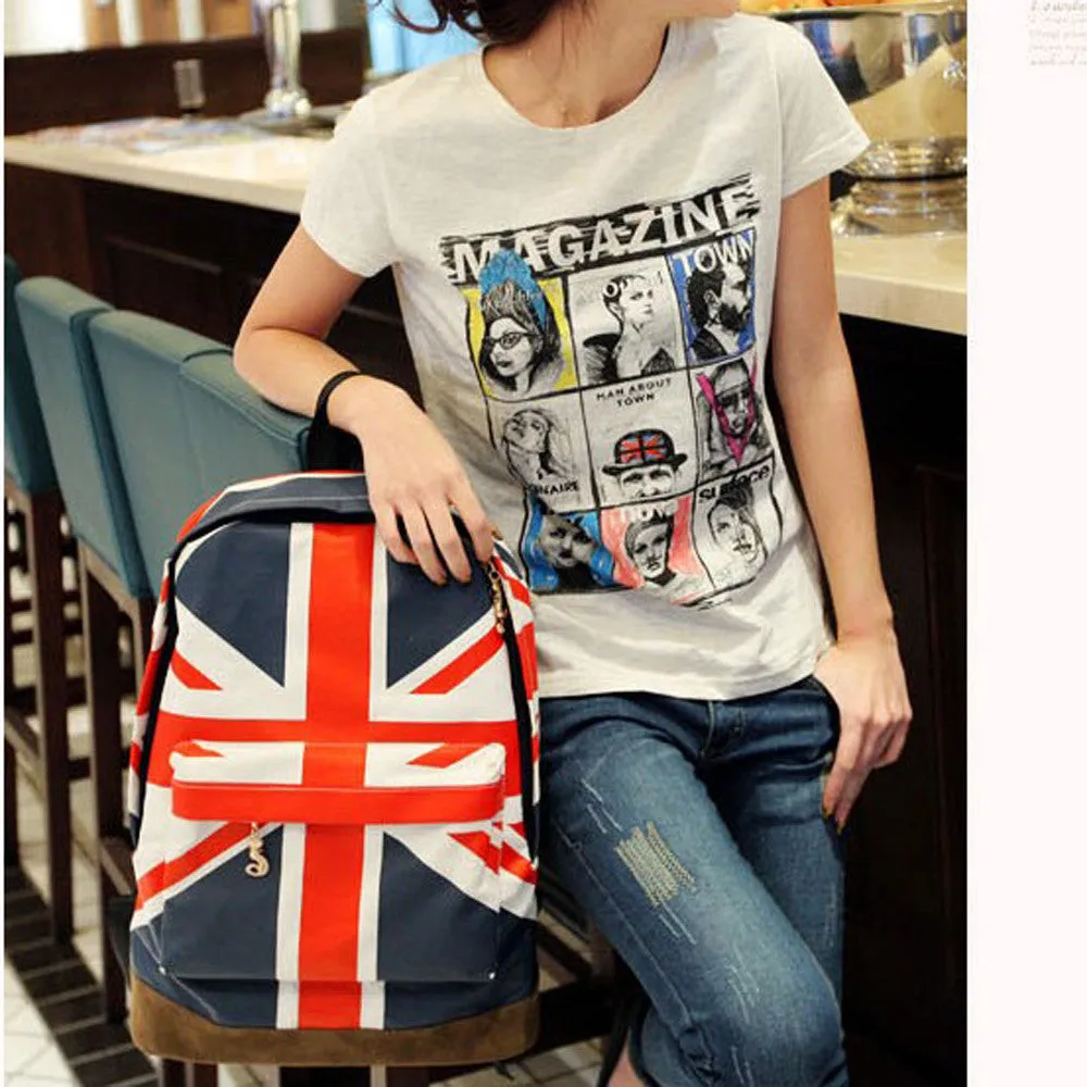 Printing Women's Backpack UK British Flag Union Jack Style Backpack Shoulder School Bag Ruckback Canvas Bag