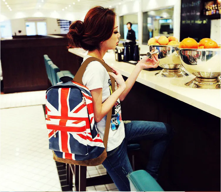 Printing Women's Backpack UK British Flag Union Jack Style Backpack Shoulder School Bag Ruckback Canvas Bag