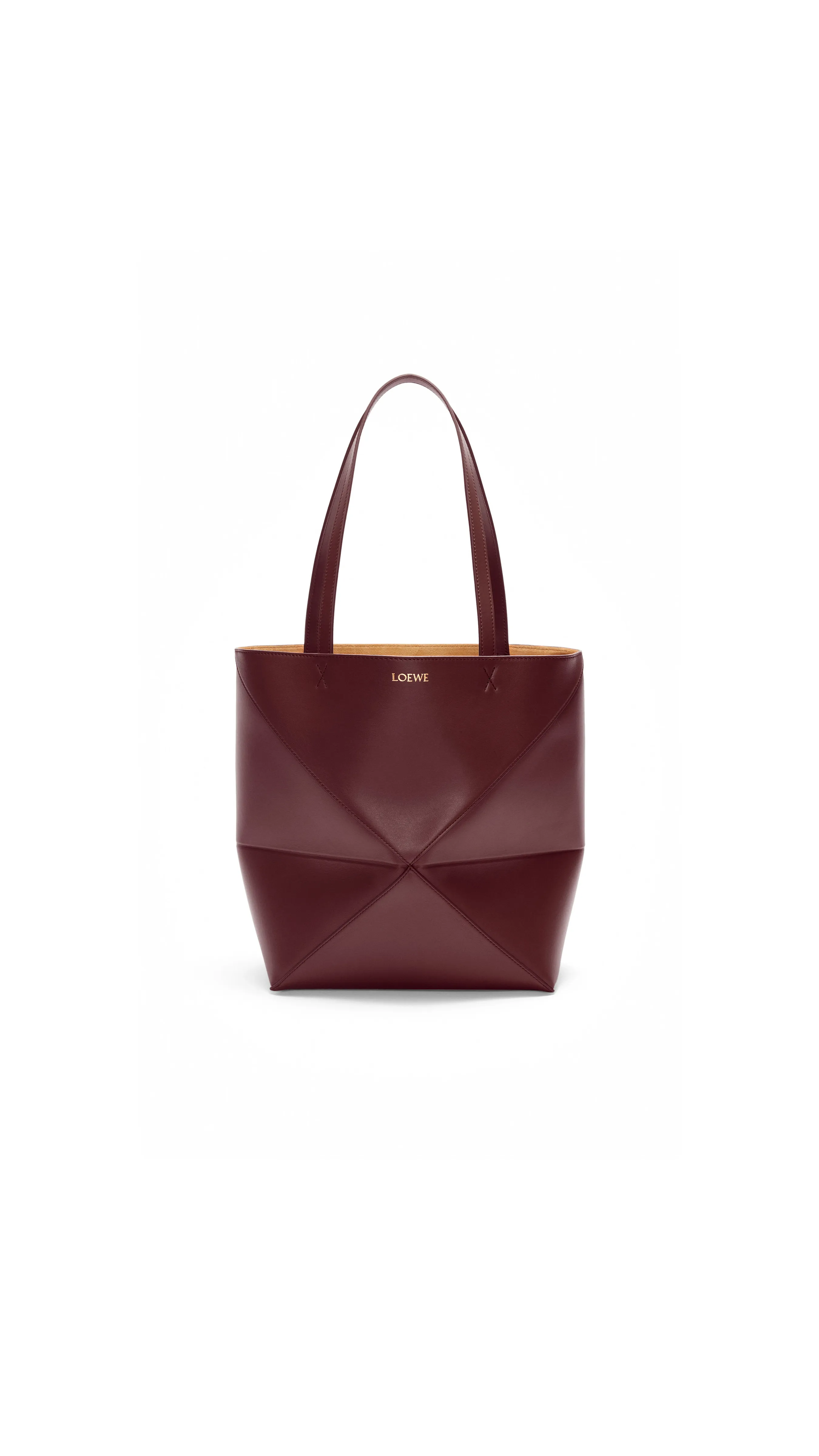 Puzzle Fold Tote in Shiny Calfskin - Dark Burgundy