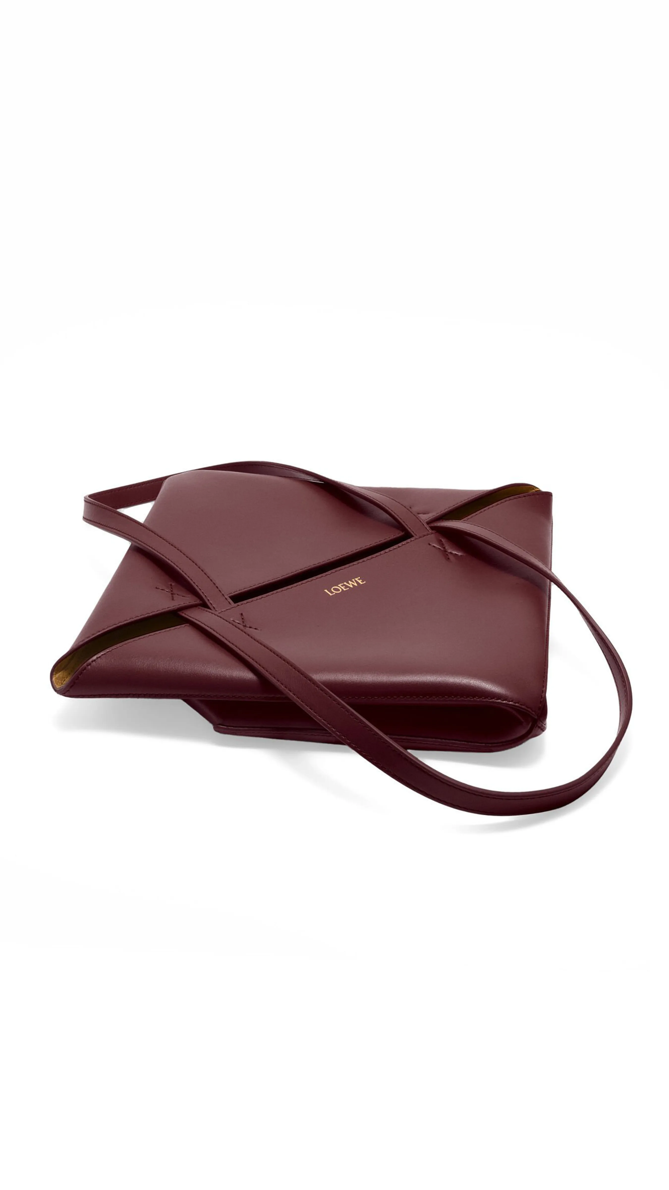 Puzzle Fold Tote in Shiny Calfskin - Dark Burgundy