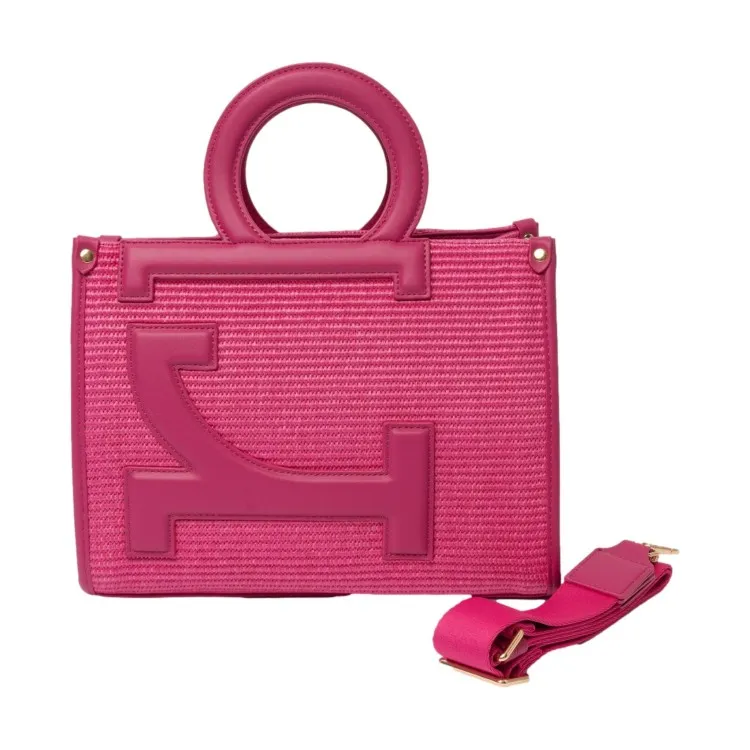 RoccoBarocco 11501 ICONIC Tote Bag Borsa a Mano Donna in Ecopelle e Tessuto Fuxia