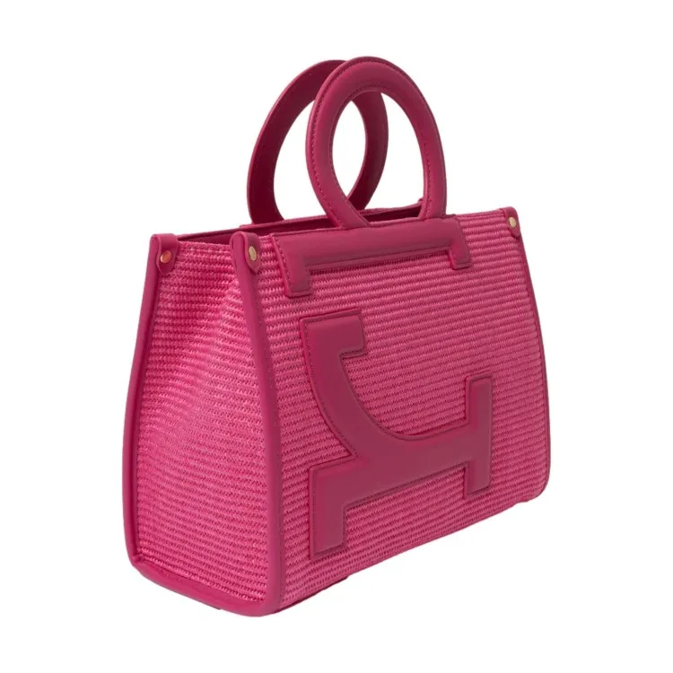 RoccoBarocco 11501 ICONIC Tote Bag Borsa a Mano Donna in Ecopelle e Tessuto Fuxia