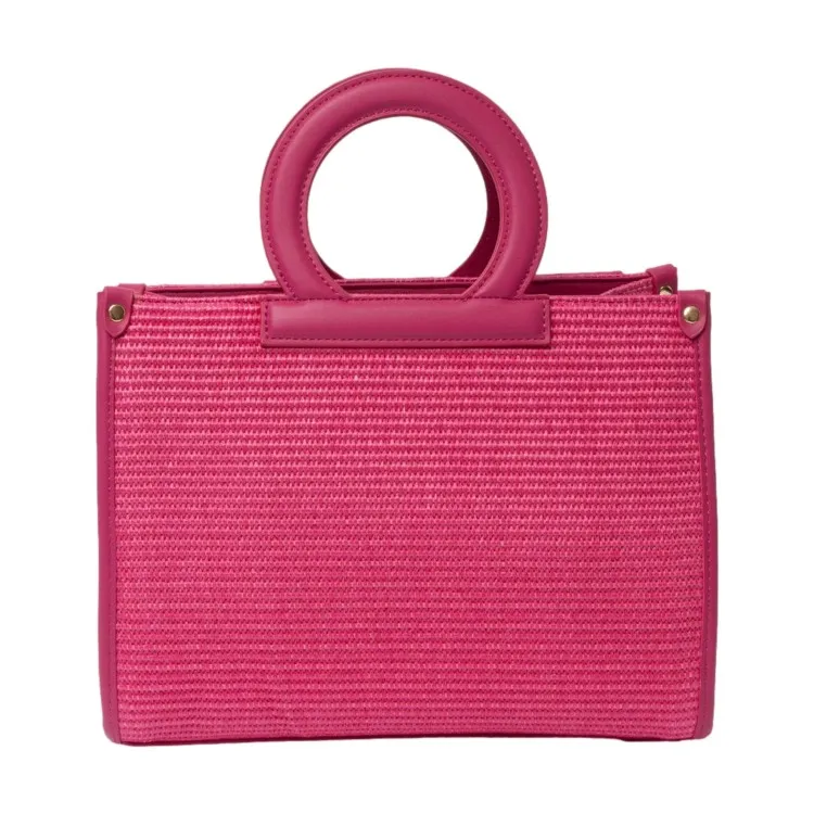 RoccoBarocco 11501 ICONIC Tote Bag Borsa a Mano Donna in Ecopelle e Tessuto Fuxia