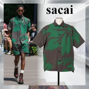 sacai  |Flower Patterns Wool Nylon Street Style Short Sleeves