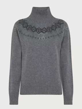 SEVENTY – Maglia con Disegno in Pietre – Grigio/Nero – 90%Lana 10%Cashmere