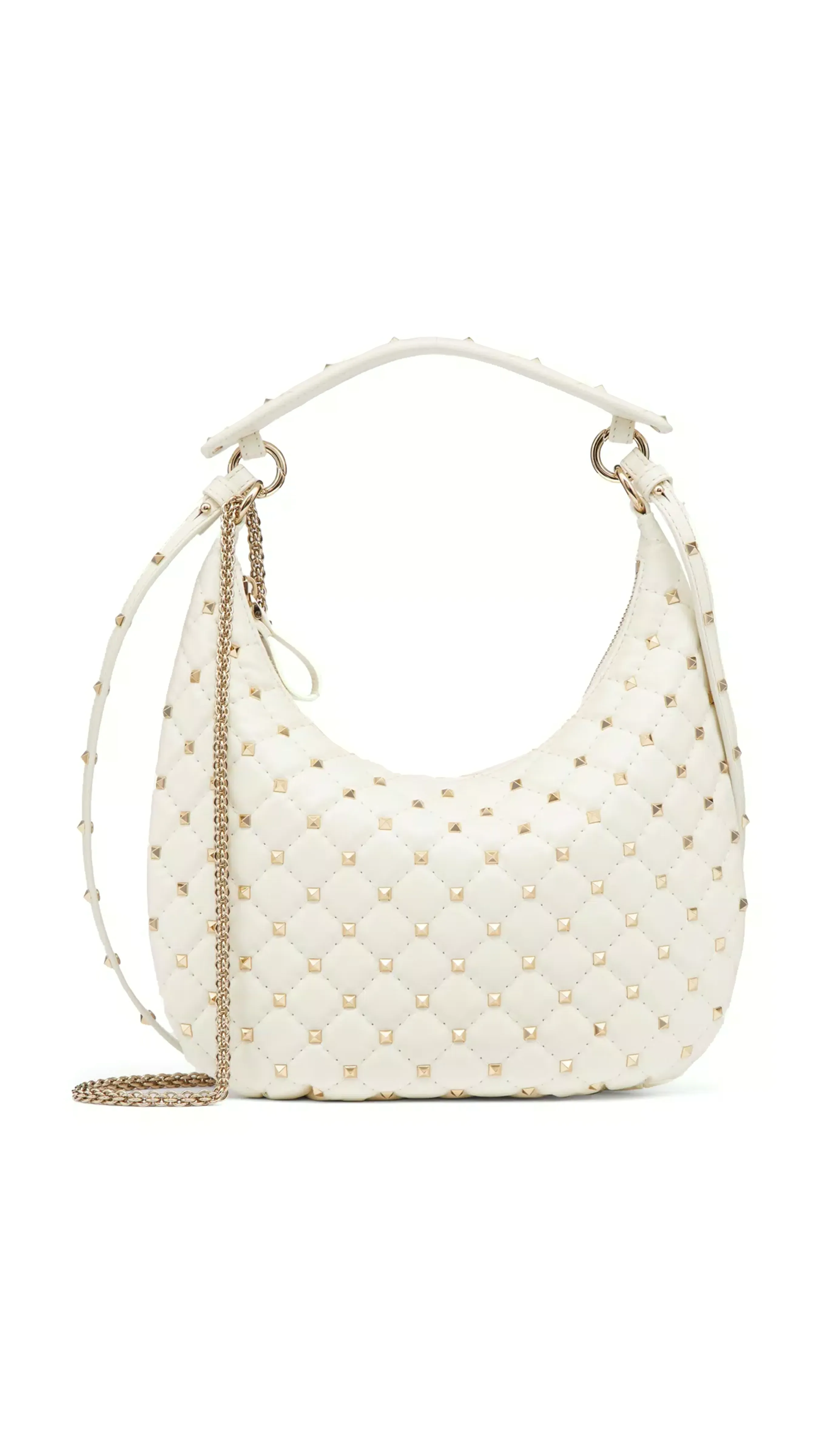 Small Rockstud Spike Hobo Bag in Calfskin Leather - Ivory