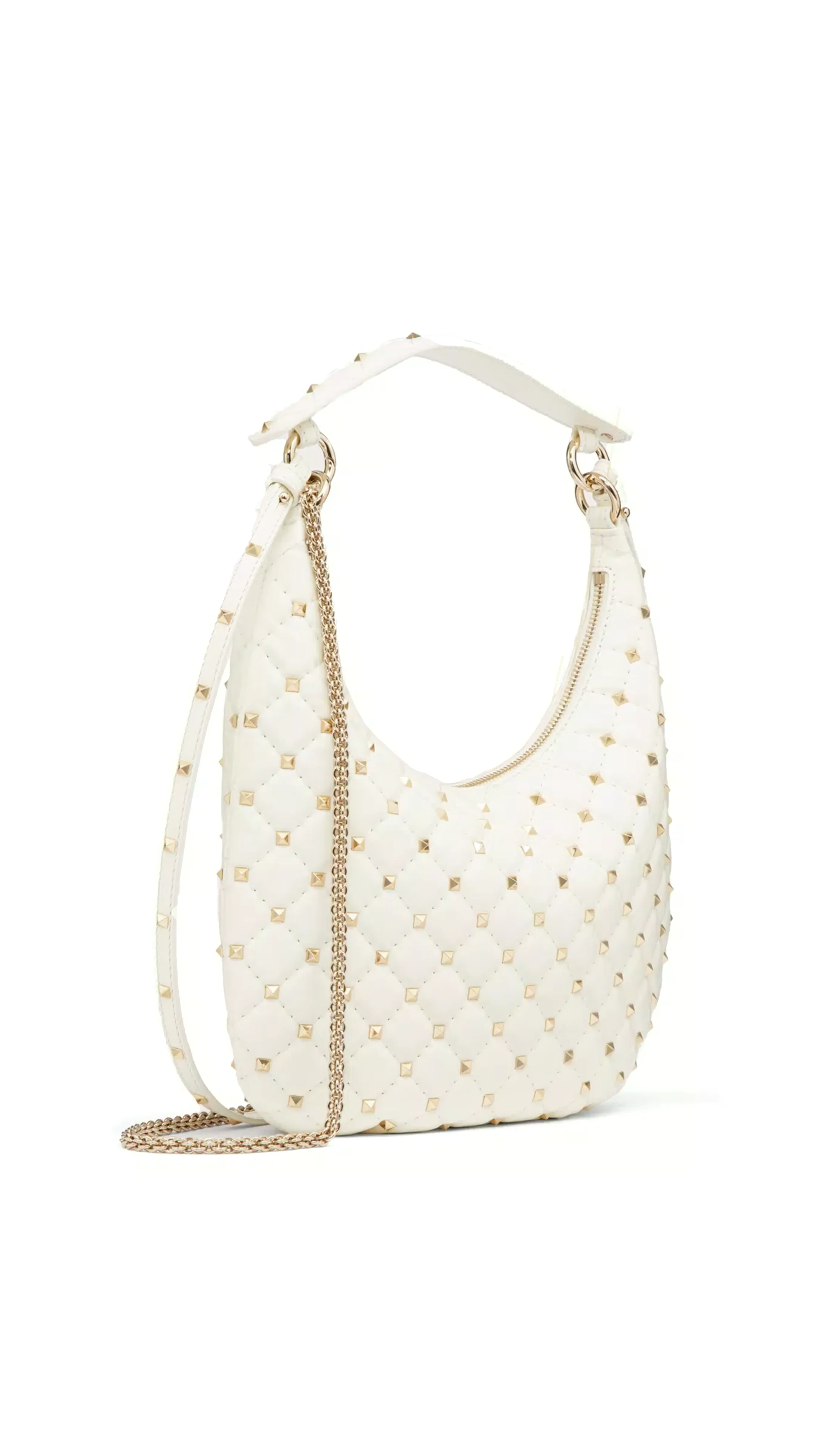 Small Rockstud Spike Hobo Bag in Calfskin Leather - Ivory