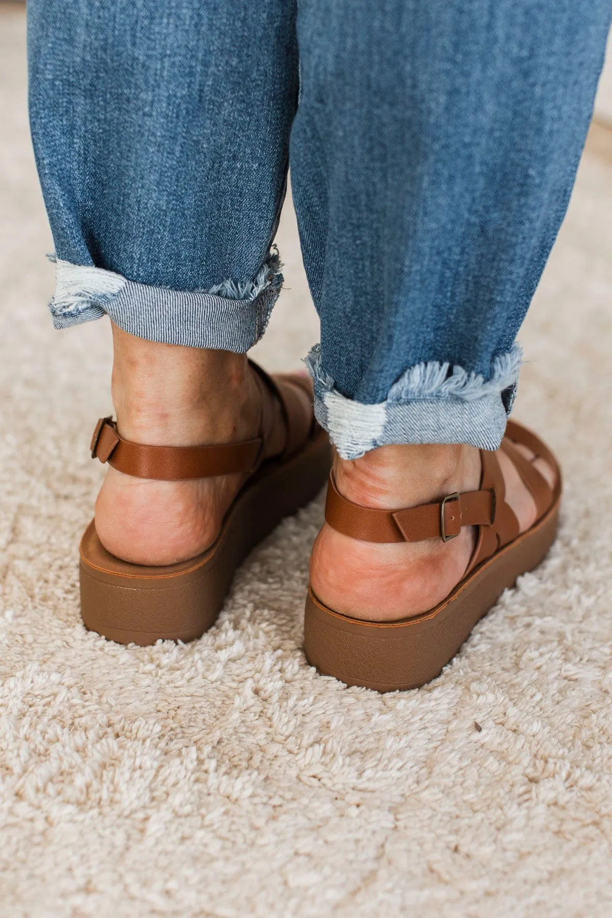 Soda Cloudy Platform Sandals- Cognac