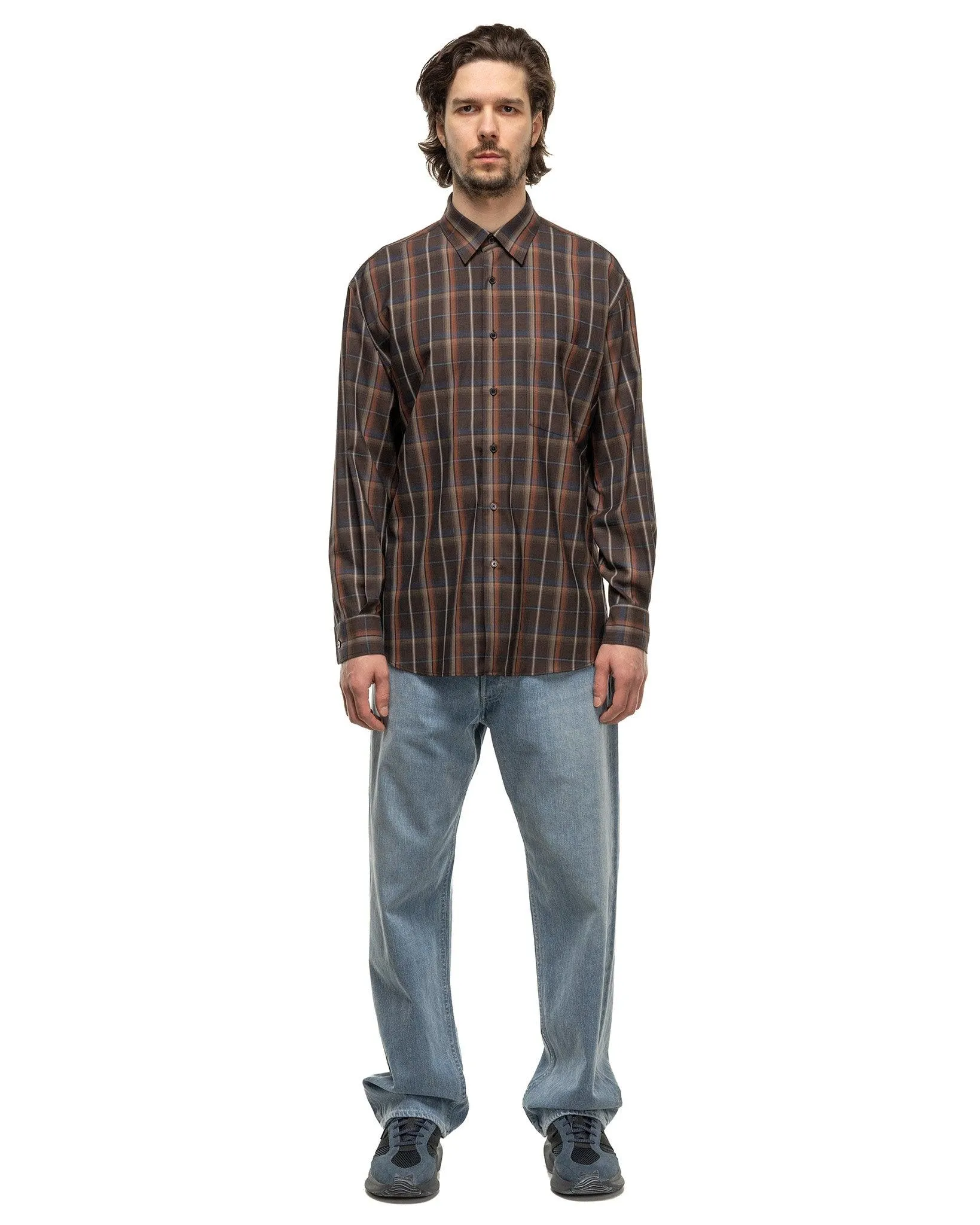 Super Light Wool Check Shirt Dark Brown Check