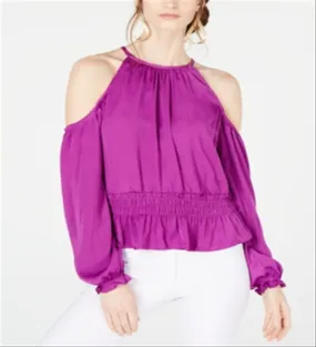 Thalia Sodi Women's Smocked Cold-Shoulder Top Purple Size X-Large