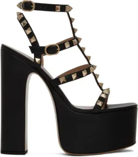 Valentino Garavani Black Rockstud 155 Heeled Sandals