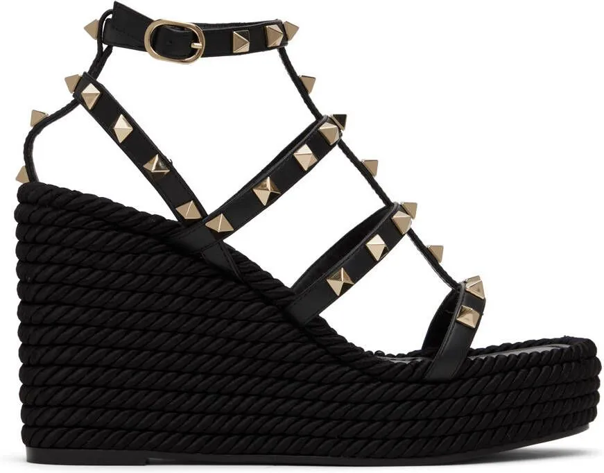 Valentino Garavani Black Rockstud 95 Heeled Sandals