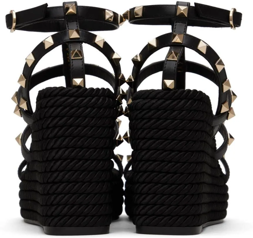 Valentino Garavani Black Rockstud 95 Heeled Sandals