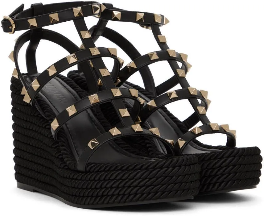 Valentino Garavani Black Rockstud 95 Heeled Sandals