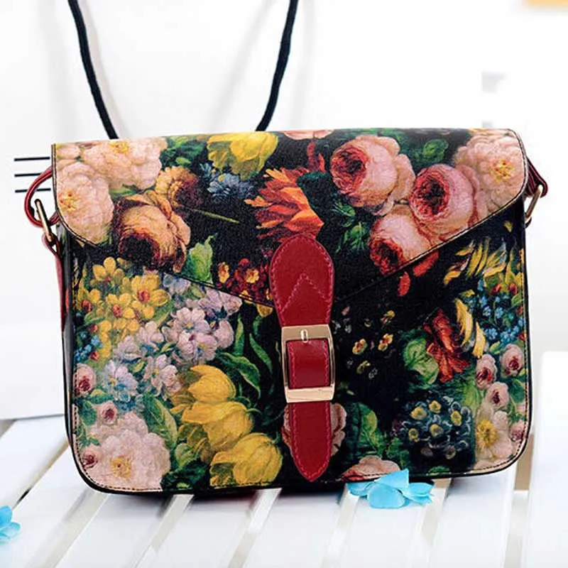 Women bag Painting Flowers women messenger bags shoulder bag leather hbags Crossbody Tote bolsas