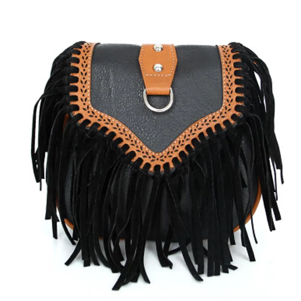 Women messenger bags Retro Scrub Tassels Leather Hbag Cross Body Single Shoulder bags designe Casual Bolsos Mujer