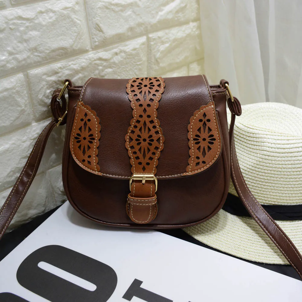 Women messenger bags Vintage Floral luxury Hbags Hollow Out Saddle women bags designer crossbody Shoulder Bag