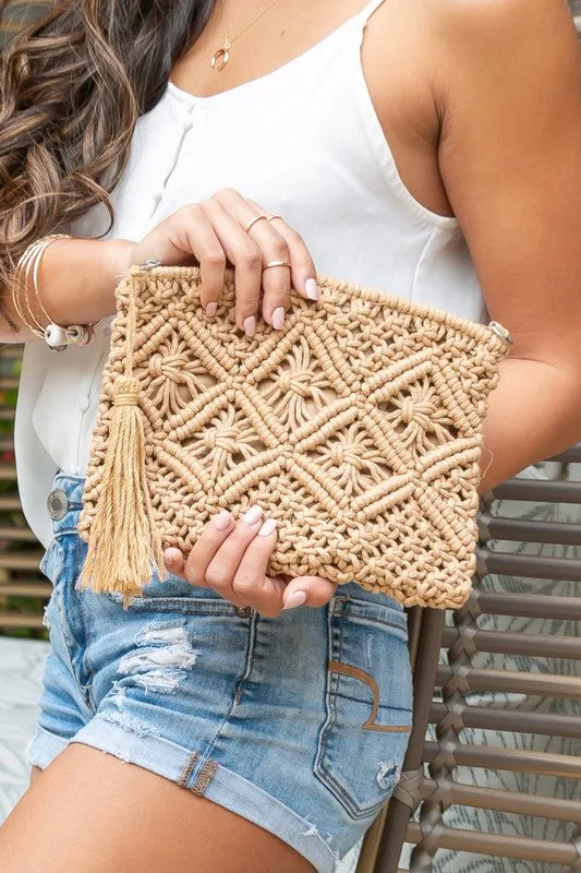 Woven Macrame Tassel Clutch